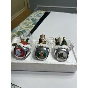 3pc Ashton Drake Kitty Cat Sleigh Bell Ornaments